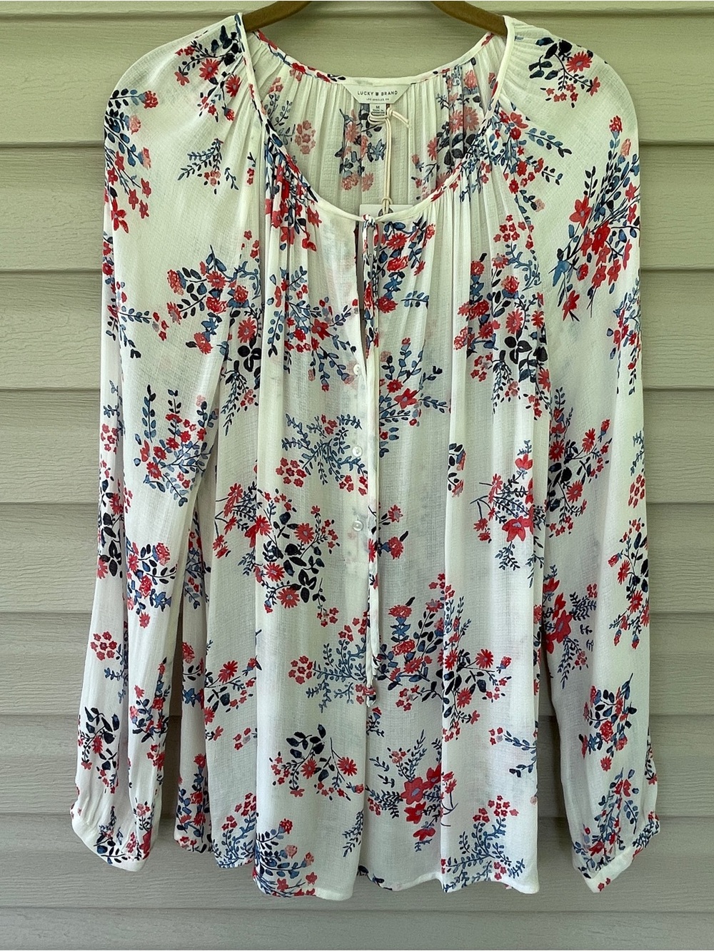 Lucky Brand Lightweight Floral Peasant Blouse Size Medium NWT